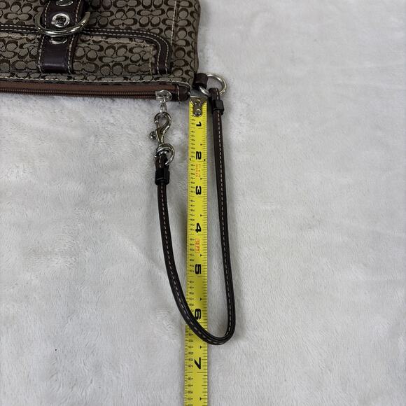 Coach Brown Canvas Signature C Jacquard Buckle Front Pocket Wristlet Mini Bag - Picture 16 of 16